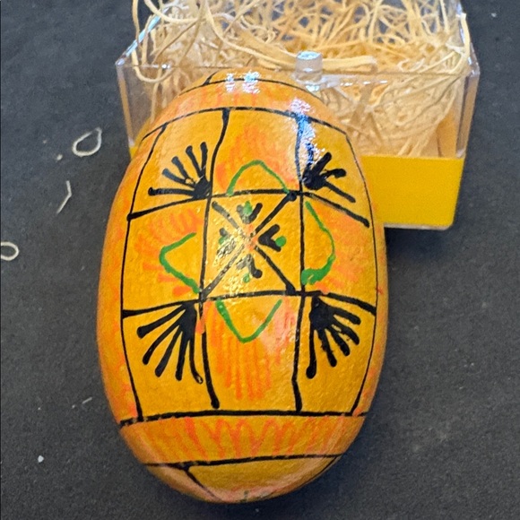 Handcrafted Yellow Wood Rabbit Easter Egg Called Pysanda - Picture 6 of 9